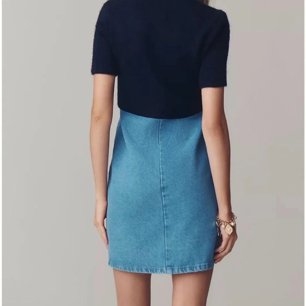 Anthropologie Black and Blue Button-Front Midi Skirt